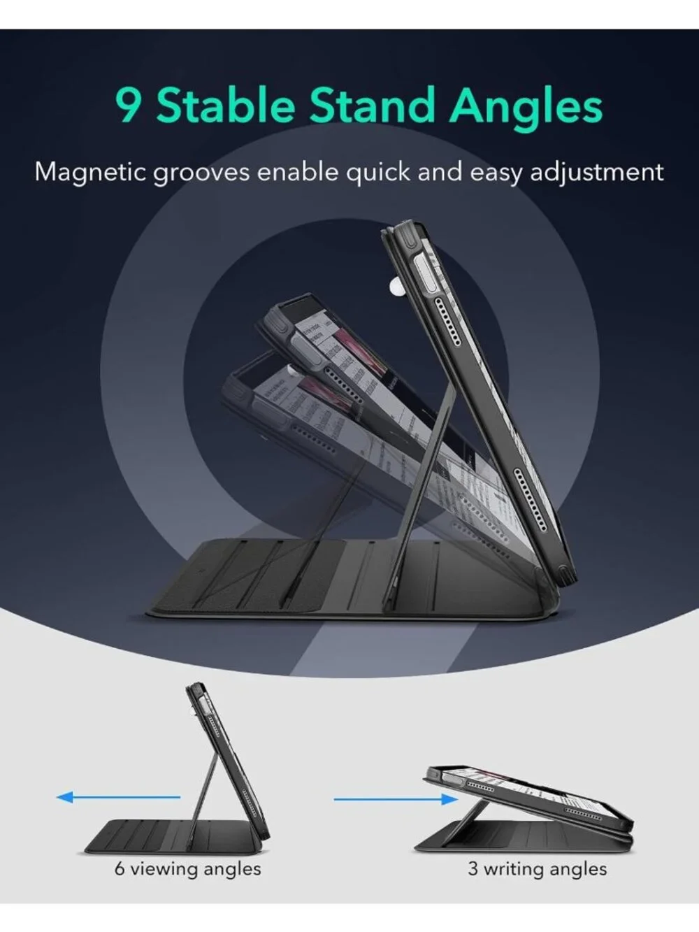 ESR iPad Pro 11 Case (1–4 Gen) Magnetic Cover, Pencil Charge, Multi‑Angle Stand